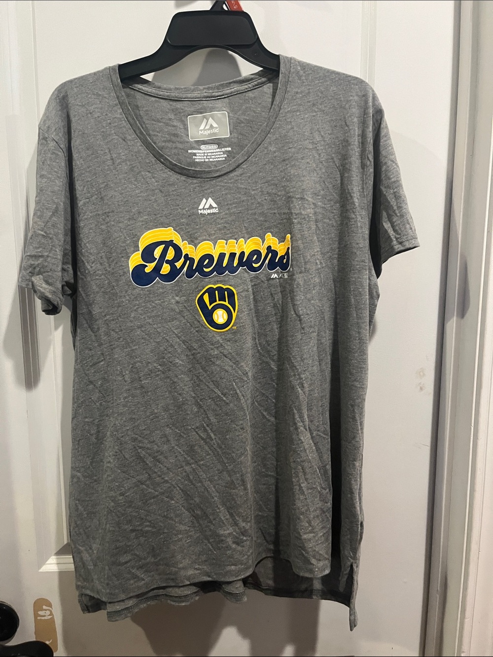 Majestic Gray Brewers Tee with Yellow & Navy Logo
